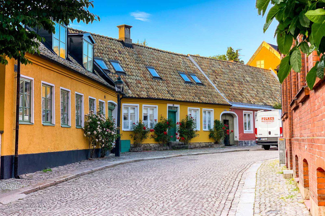 Fina pastellfärgade hus i Gamla Lund