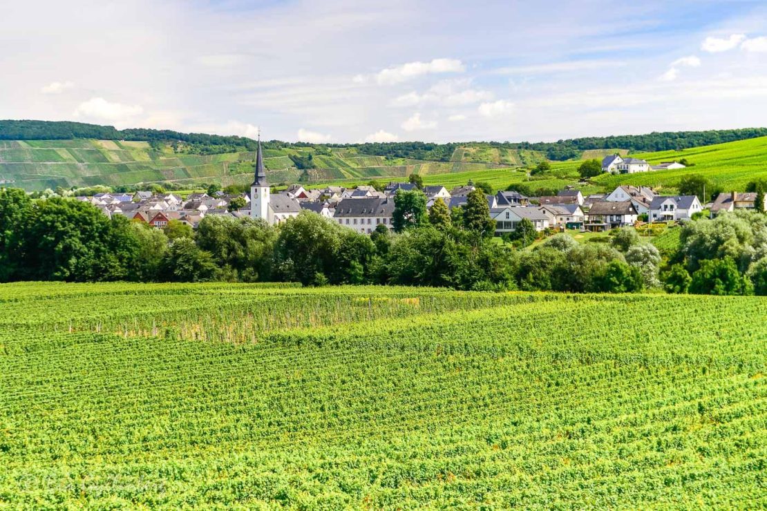 Tysk by med kyrka och vingårdar